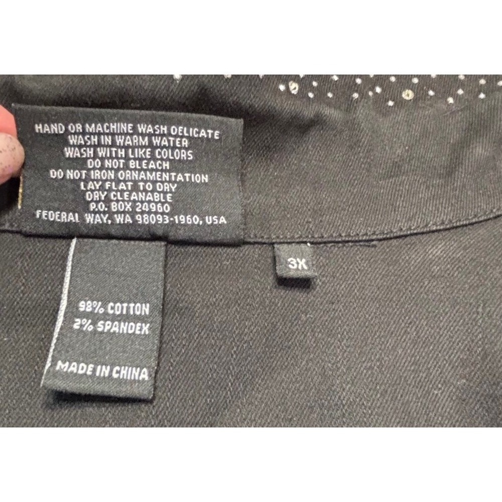 Christine Alexander Womens Jacket Size 3X Embellished Denim Rhinestone Black - Picture 2 of 8